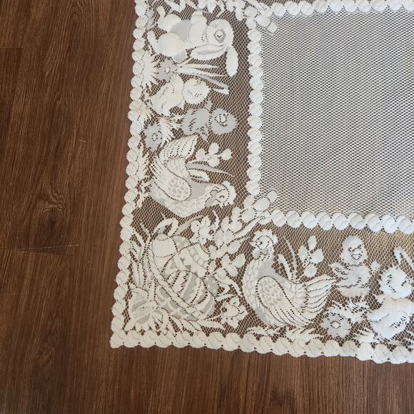 Vintage Easter Lace Table Topper 30x30 White Bunny Rabbit Chick Egg Spring Decor - Picture 3 of 3